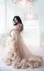 Mode Moederschap Jurk voor Photoshoot of Babyshower Sweetheart Puffy Ruffled Tule Long Prom Dresses Plus Size Gedraped Photo Prop Jurk
