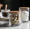Transparent glas Kaffeböna Tea Container Matlagringsburk med lufttät tätning Bambu lock, borosilikatbehållare