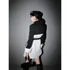 [eam] 여성 블랙 크로스 스플릿 조인트 블레이저 새로운 옷깃 긴 소매 느슨한 맞는 자켓 패션 조류 봄 가을 LJ200907