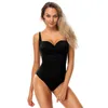 Women Sexy One Piece Swimsuit Plus Size Ruched Slim Backless Bathing Suit Retro Vintage Monokini Push Up Tummy Control Swimwear T200708