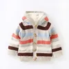 enfants cardigan chandail enfant en bas âge garçon enfants pull arc-en-coton rayé filles cardigan d'hiver doublé polaire chaud haut en tricot vêtements LJ201128