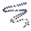 Chapelet catholique bijoux perles carrées collier long brin croisé