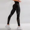 Haimaitong höga midja fitness leggings kvinnor sexiga sömlösa leggings ihåliga tryckta träningsbyxor tryck upp smal elasticitet y0327