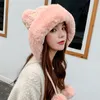 Beanie/Skull Caps Winter Women's Cotton Sticke Pullover Hat Three Wool Ball Cute Plush Thicked Cold Proof Hair Protection Beanie Eger