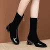 Elastik Kısa Çizmeler Kadın Orta Buzağı Çizmeler Rhinestone Topuk Kadın Sonbahar Ayakkabı Kare Toe Kadın Footware Ön Fermuar Siyah