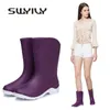 Swyivy Woman Botas de tornozelo de borracha à prova d'água de outono inverno quente fêmea feminina casual botas sólidas altas altas gorletas botas 201031