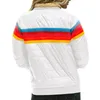 Женщины зимняя тонкая куртка с капюшоном хлопковой полоса радуга с принтом Parka для плюс размера пальто #T2G