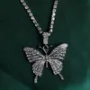 Estilo de moda Hiphop colar borboleta colar de pingente de cristal completo colares de diamantes para mulheres geladas fora bling borboleta colar de jóias