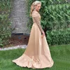 Szampan Długie Rękaw Prom Dresses Luxury Zroszony Crystal Overskirt Arabski Arabski Dubaj Syrenka Recepcja Dress Evening Wear