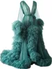 CHIC Illusion ruffles Tulle с длинным рукавом Женщины Зима Сексуальная Кимоно Беременная Зеленая Партия Питание Купить Халат Масштаб Ночной Грати Халаты Шаль