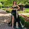Eightale Arabic Evening Dress with Detachable Skirt Two Pieces Green Morocco Kaftan Mermaid High Neck Velvet Prom Party Gown LJ201123