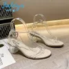 Scarpe eleganti 2022 Sandali e pantofole trasparenti con tacco medio da donna a testa tonda Comoda tendenza albicocca Riso Sexy Tacchi alti