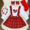 Walentynki Stroje Dzieci Dziewczyna Zestaw Odzież 2 Sztuk Cute Baby Serce Drukuj Ubrania Wiosna Dzieci Dziewczyny Boutique Plaid Suspender Spódnice M3196