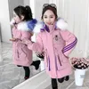 Девушки зимняя куртка дети теплые пальто меховые одежды с капюшоном толстые пальто Детская детская зимняя куртка подростковая цветочная вышивка Parka LJ201017