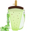 Summer Plastic Straw Popsicle Water Bottle Cute Ice Cream Water Bottle Portable Kids Water Bottles For Girls With Strap Straw 201106