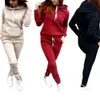 2020 Casual Survêtement Femmes Sweat À Capuche Et Cordon Pantalon Femmes Vêtements Ensemble Chaud Hiver Femme Ensemble 2 Pièce Ensemble Plus La Taille LJ201117