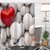 Современная пользовательская красное сердце Полиэфир Ткань Печать занавеса для ванной комнаты Водонепроницаемая 12 крючков для ванны T200711