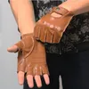Svadilfari Spring Men's äkta läderhandskar som kör Olänk till 100% Deersskin Half Finger Gloves Fingerless Gym Fitness Gloves Y200110