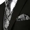 Erkek Siyah Yelekler Slim Fit Erkekler 3 adet Yelek + Kravat + Mendil Seti Paisley Jacquard Smokin Suit Yelek Parti Düğün 201106 Için