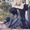 2022 Vintage Medieval Black Prom Dresses Gothic Sleeping Beauty Halloween Plus Size Evening Gowns Long Sleeve Retro Masquerade Party Dress