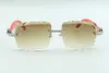 21 Newest style natural red wood temples sunglasses 3524020, cutting lens endless diamonds glasses, size: 58-18-135mm