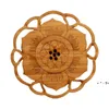 Naturalny bambusowy stołowy Mat Cup Coaster Tea Cup Pad Retro Lotus Carving Ekologiczne Round Herew Izolacja Akcesoria RRF13339