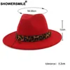 Showersmile Khaki Fedoras Cappelli per le donne di lana feltro cappello da donna leopardo femmina femmina autunno inverno retrò torta di maiale cappello