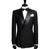 Clássico 2 peças Preto Mens Suits Casamento Smoking Double Breasted Negócios Masculino Suites Shawl Lapel Noivo Formal Vestuário Prom Noite Blazer Calças feitas sob encomenda da jaqueta