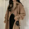 Trench Coats Mulheres Khaki Inverno Outerwear Elegante Loose Womens Long Coats Lazer Brith Style Retro Streetwear Moda Sólida 201031