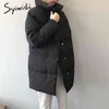 Syiwidii ​​mulher jaqueta inverno casaco elegante parkas coreano sólido tamanho manga comprida botões bolsos morno bege preto solto 211216