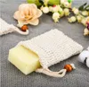 Soap Pouch Natural Ramie Mesh Bar Soap Scrub Tas voor het schuimen van exfoliëren en drogen van de zeepzak zelfgemaakte gaaszak met trekkoord