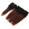 1B 33 Dark Auburn Ombre Indian Deep Wave Human Hair Wefts with Closure 3Bundles Reddish Brown Ombre Weaves with 4x4 Lace Front Cl7176459