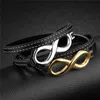 Charm armband xqni oändlighetsläder för män 1618 cm långt rostfritt stål guldsilver färg cool manlig dubbel lager wrap armband 163725101