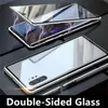 Мода тонкий металлический магнитный адсорбционный мобильный телефон чехлы для Samsung Galaxy S21 Ultra Plus HD прозрачный двухсторонний закаленный стекло ударопрочный оболочка 360 полная крышка для тела