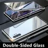 Fashion Slim Metal Magnetic Adsorption Mobile Phone Cases For Samsung Galaxy S21 Ultra Plus HD Clear Double Sided Tempered Glass Shockproof Shell 360 Full Body Cover