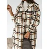 PuIneiua Vintage Kvinnor Långärmad Woolen Coats Mode Ladies Tjock Plaid Coat Kvinna Streetwear Girls Oversize Jacket Chic