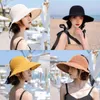 Cappelli da sole pieghevoli alla moda per donna Tesa larga regolabile sul retro con fiocco Sombreri estivi Ladies Beach UA Visiere in paglia Berretto da pesca ripiegabile