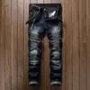 Męskie dżinsy Zgryzione Ripped Skinny Jean Moda Slim Motocykl Moto Biker Przyczynowe Męskie Dżinsowe Spodnie Hip Hop Mężczyźni Dżinsy Odzież Odzież