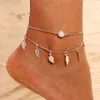 Mode 18K Gold Silber Überzogene Doppel Schicht Quaste Blatt Fußkettchen für Frauen Sommer Strand Fuß Schmuck Armband Schönes Geschenk Großhandelspreis