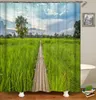 Dekoracja łazienkowa Wodoodporna poliestrowa zasłona prysznicowa drukowanie 3D Green Bamboo Drukowanie Home Decoration Curtain z haczykiem LJ201130