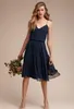 2021 Beach Summer Short Bridesmaid Dresses Spaghetti Straps Chiffon A Line Maid of Honor Gowns Knä längd Bröllop Gästfest klänning Al8548