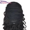 Estensioni della coda di cavallo con coulisse Onda profonda Capelli umani Coda di cavallo malese di Remy con clip per donne nere Ricci profondi regolabili Ha1910979