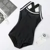 Kobiety czarne białe jednoczęściowe stroje kąpielowe bikini zestaw push upsSmimsuit kostium kąpielowy