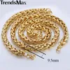 Trendsmax marca conjunto de jóias 9 5mm ouro-cor trigo trançado link colar de aço inoxidável pulseira masculino meninas corrente moda ks215 2306w