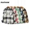 Aachoae Loose Casual Wool Plaid Jacket Women Turn Down Collar Fashion Coat With Pockets Autumn Long Sleeve Ladies Jackets Coats 201023