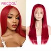 Peluca delantera de encaje burdeos 99J Pelucas de cabello humano con frente de encaje transparente rojo HD Pelucas de cabello humano de color recto brasileño 13X6 Recool4486414