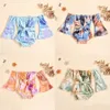 Heißer Verkauf Kinder Tie Dye Kleidung Off Schulter Big Bowknot Flare Hülsenspielanzug Kleine Mädchen Overalls Boutique Kinder Samt Kleidung m3186