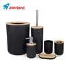 Acessórios do banheiro Conjunto de 6 peças Quarro de Bambu Toothbrush Holder Soap Dispenser Pincel Toilet Trash Lata de lixo 211222