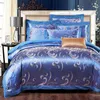 Saten Bawełna Złoto Kołdry Pokrywa Bawełniana Arkusz Królowa King Size 4 SZTUK Zestaw Pościel Luksusowe Hafty Bed Set Pillow Shams Y200417