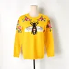 Fashion Runway Women Sweater Autumn Winter Floral Embroidery Bee Animal Long Sleeve Yellow Pullover Jumper Tops B-006 201111